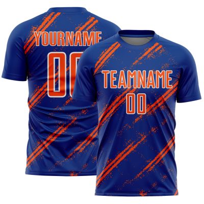 Custom Royal Orange-White Abstract Fragment Art Splash Sublimation Soccer Uniform Jersey
